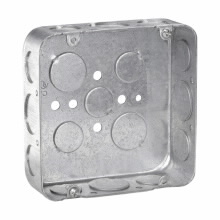 Product image for Crouse-Hinds TP548 4-11/16" Square Outlet Box, 1-1/2" Deep, 29.5cu.in, 1/2" & 3/4" Knockouts, Drawn Steel