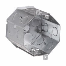 Product image for Crouse-Hinds TP623 4" Octagon Hung Ceiling Box, 3-1/2" Deep, 1/2" Double Row KOs, Steel