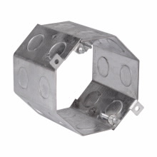 Product image for Crouse-Hinds TP644 4" Octagon Concrete Box, 4" Deep, 1/2" & 3/4" Double Row KOs, Steel