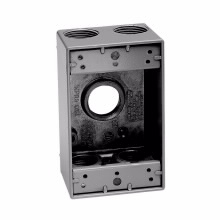 Product image for Crouse-Hinds TP7042 1-Gang Weatherproof Outlet Box w/ Lugs, 2" Deep, 18cu.in., (5) 1/2" Outlet Holes, Gray
