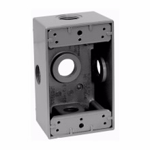 Product image for Crouse-Hinds TP7058 1-Gang Weatherproof Outlet Box w/ Side Entry, 2" Deep, 18cu.in., (5) 1/2" Outlet Holes, Gray