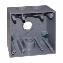 Product image for Crouse-Hinds TP7098 2-Gang Weatherproof Outlet Box, 2" Deep, 30.5cu.in., (4) 3/4" Outlet Holes, Gray