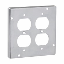 Product image for Crouse-Hinds TP728 4-11/16" Square Surface Cover, 2-Duplex Receptacles, 1/2" Raised, 9.0cu.in, Steel