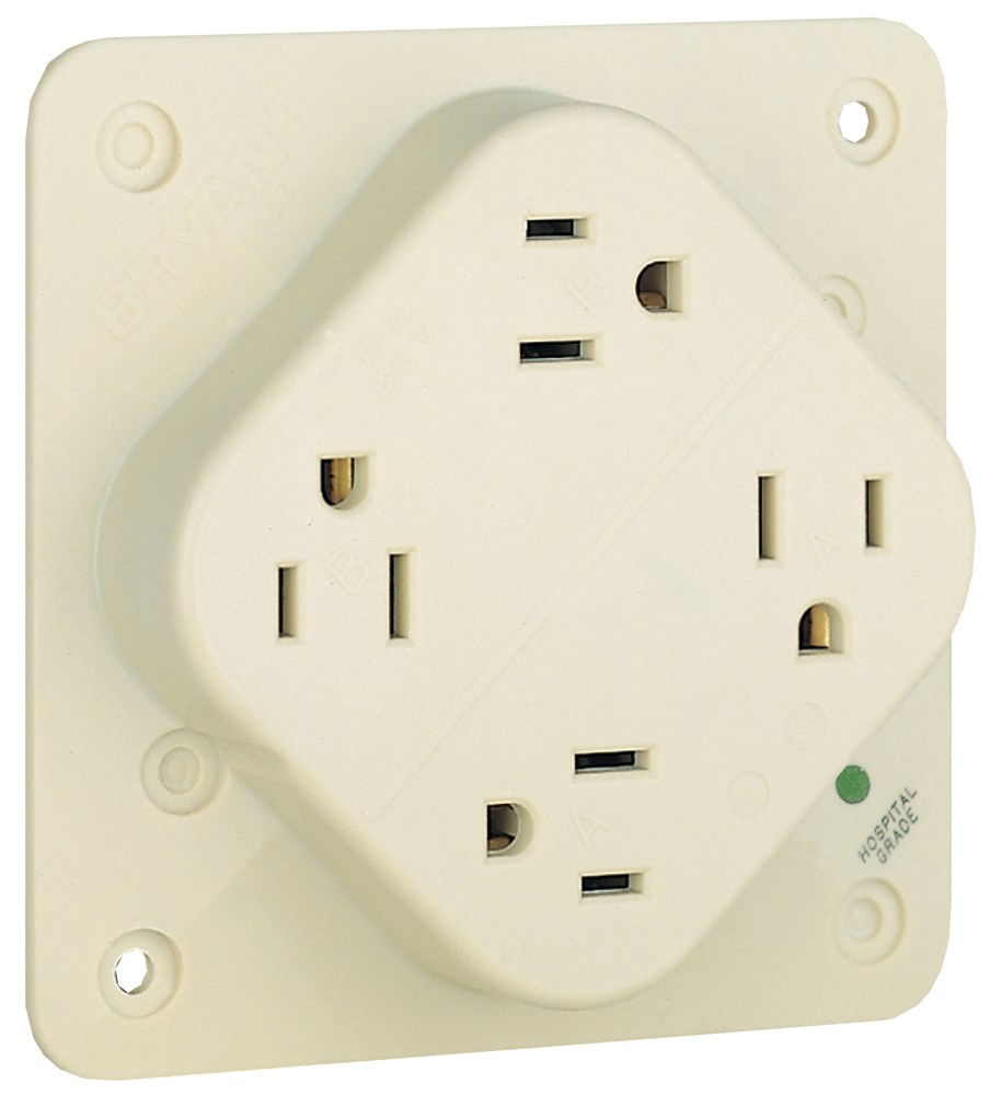 Straight Blade Devices, Receptacles, Quad-PLEX, Hospital Grade, 15A 125V, 2 -Pole 3-Wire Grounding, 5-15R, Ivory, Single Pack