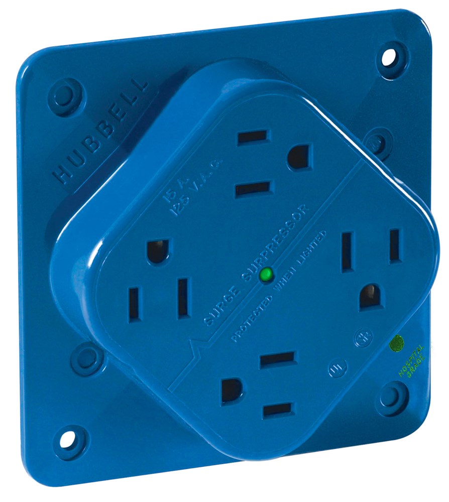 Straight Blade Devices, Receptacles, Hospital Grade QUADPLEX Receptacle, Surge Suppression, Isolated Ground, 15A 125V, 2-Pole 3-Wire Grounding, 5-15R, Blue