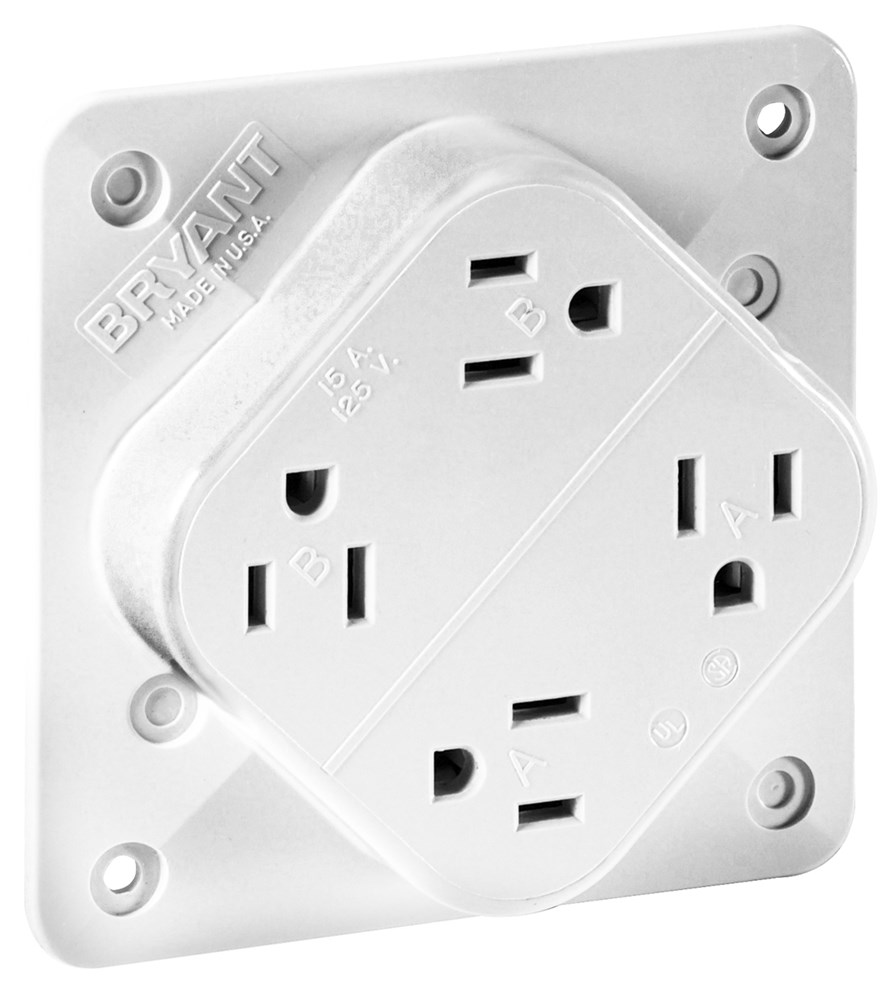 Straight Blade Devices, Receptacles, Quad- PLEX,Commercial/Industrial Grade, 15A 125V, 2-Pole 3-Wire Grounding, 5- 15R, White, Single Pack