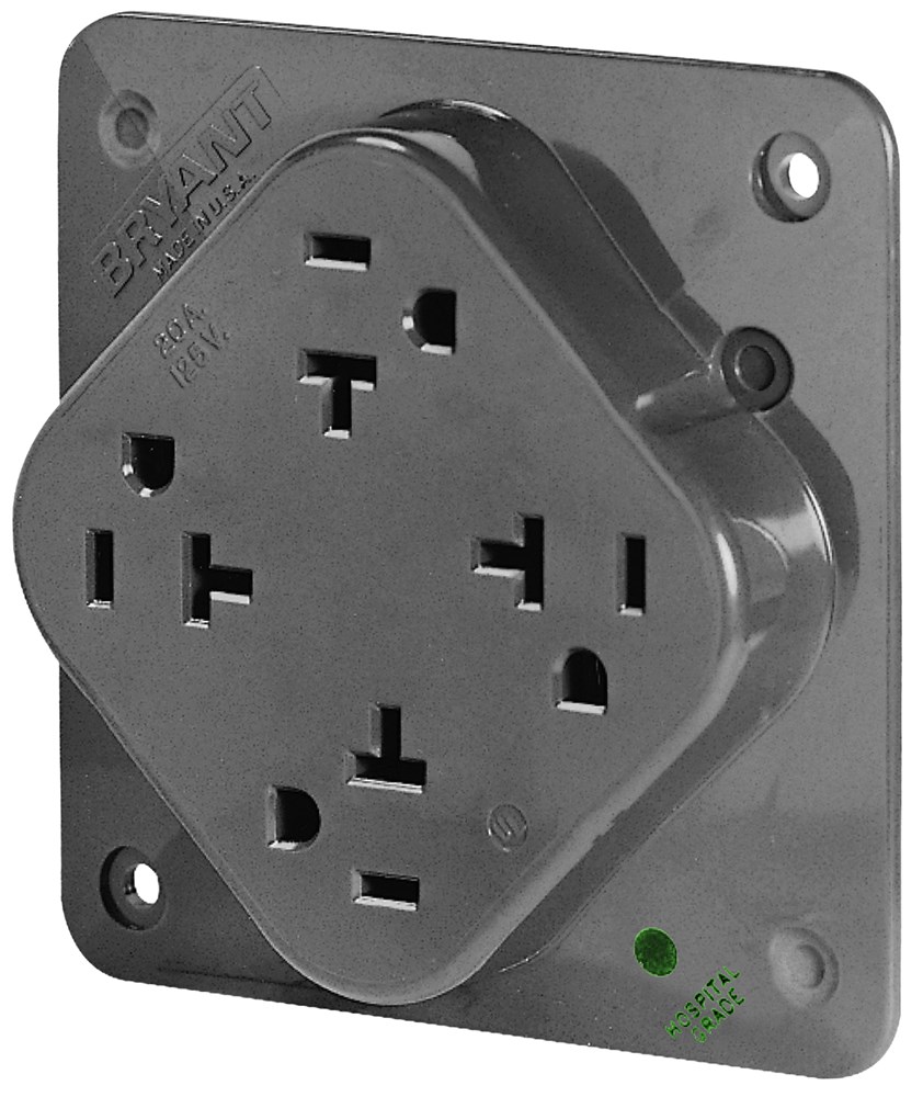 Straight Blade Devices, Receptacles, Quad-PLEX, Hospital Grade, 20A 125V, 2 -Pole 3-Wire Grounding, 5-20R, Gray, Single Pack