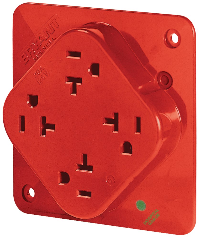 Straight Blade Devices, Receptacles, Quad-PLEX, Hospital Grade, 20A 125V, 2-Pole 3-Wire Grounding, 5-20R, Red, Single Pack