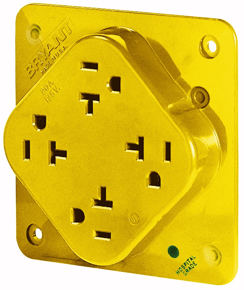 Straight Blade Devices, Receptacles, Quad-PLEX, Hospital Grade, 20A 125V, 2-Pole 3-Wire Grounding, 5-20R, Yellow, Single Pack