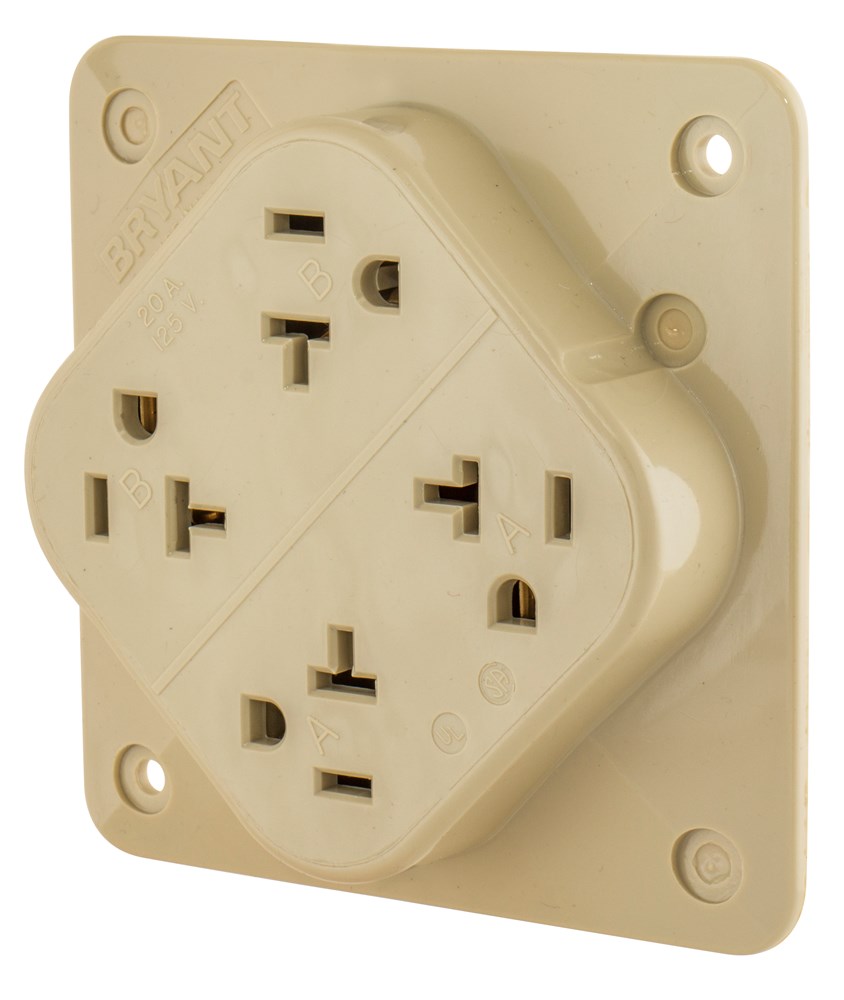 Straight Blade Devices, Receptacles, Quad-PLEX, Commercial/Industrial Grade, 20A 125V, 2-Pole 3-Wire Grounding, 5-20R, Ivory, Single Pack