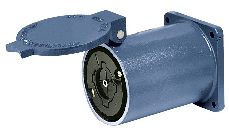Locking Devices, Bryant Power Interrupting, Industrial, Receptacle, 60A 600V AC, 4-Pole 5-Wire Grounding, Non-NEMA, Screw Terminal, Black phenolic with long aluminum housing and lift cover