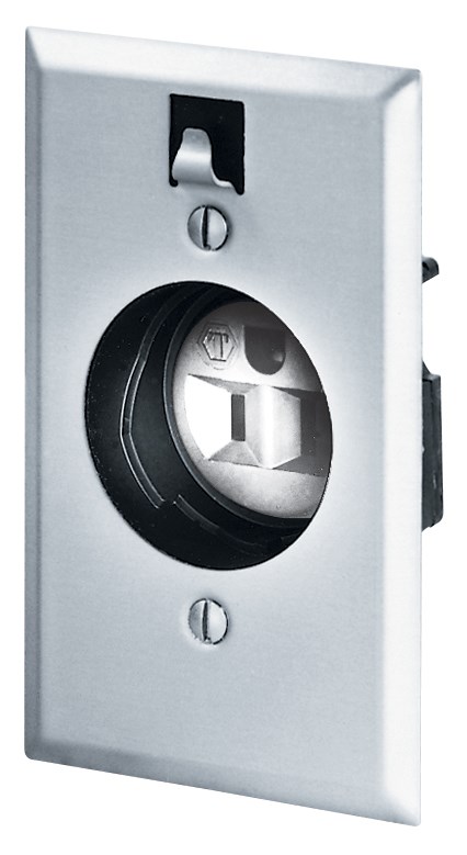 Straight Blade Devices, Specialty Receptacles, Clock Hanger, Receptacle and Plate, 15A 125V, 2-Pole 3-Wire Grounding, 5-15R, Nickel Plated Finish, Single Pack