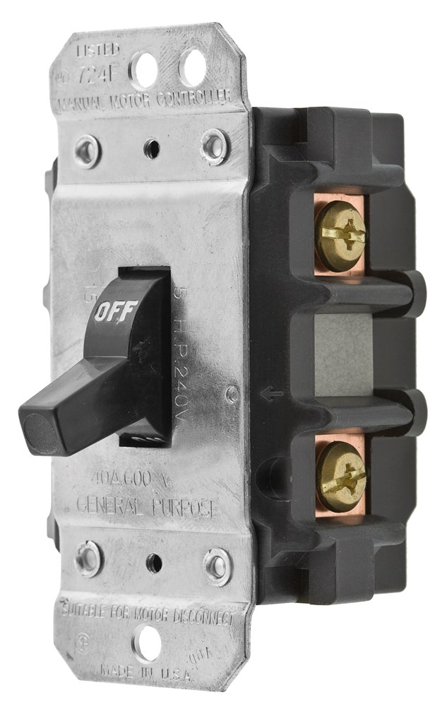 Switches and Lighting Controls, Industrial Grade, Toggle Switches, MotorDisconnects, Double Pole, 30A 600V AC, Back and Side Wired, Black