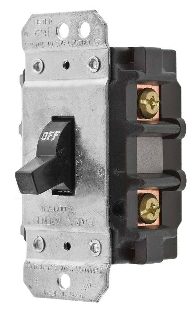 Switches and Lighting Controls, Industrial Grade, Toggle Switches, Motor Disconnects, Double Pole, 30A 600V AC, Back and Side Wired, Short Toggle, Black