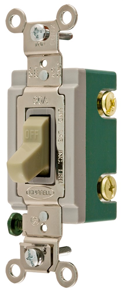Switches and Lighting Controls, Extra Heavy Duty Industrial Grade, Toggle Switches, General Purpose AC, Double Pole, 30A 120/277V AC, Back and Side Wired, Ivory