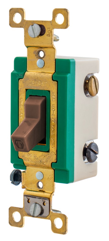 Switches and Lighting Controls, Extra Heavy Duty Industrial Grade, Toggle Switches, General Purpose AC, Three Way, 30A 120/277V AC, Back and Side Wired, Brown
