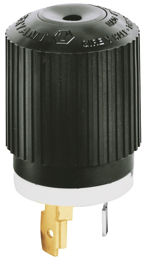 Locking Devices, Industrial, Male Plug, 30A 125/250V AC, 3-Pole 3-Wire Non-Grounding, Non-NEMA, Screw Terminal, Black and White.