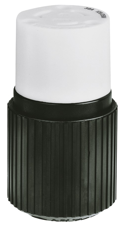 Locking Devices, Industrial, Female Connector Body, 30A 125/250V AC, 3-Pole 3-Wire Non-Grounding, Non-NEMA, Screw Terminal, Black and White.