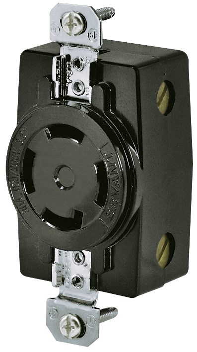 Locking Devices, Industrial, Flush Receptacle, 30A  3-Phase Wye 120/208V AC, 4-Pole 4-Wire Non-Grounding, Non-NEMA, Screw Terminal, Black.