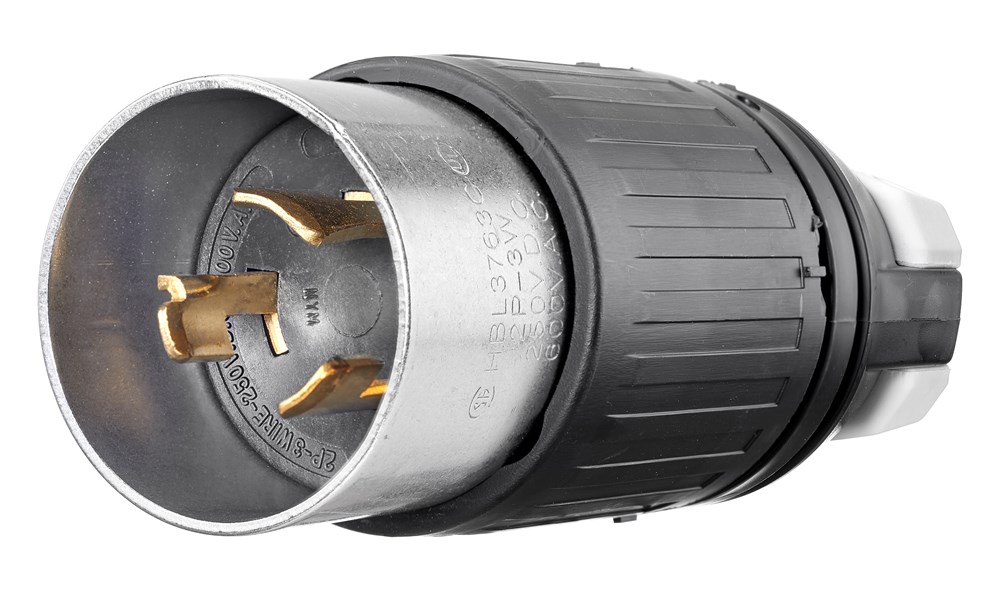 Locking Devices, Industrial, Male Plug, 50A 250V DC/600V AC, 2-Pole 3-Wire Grounding, Non-NEMA, Screw Terminal, Heavy duty Black