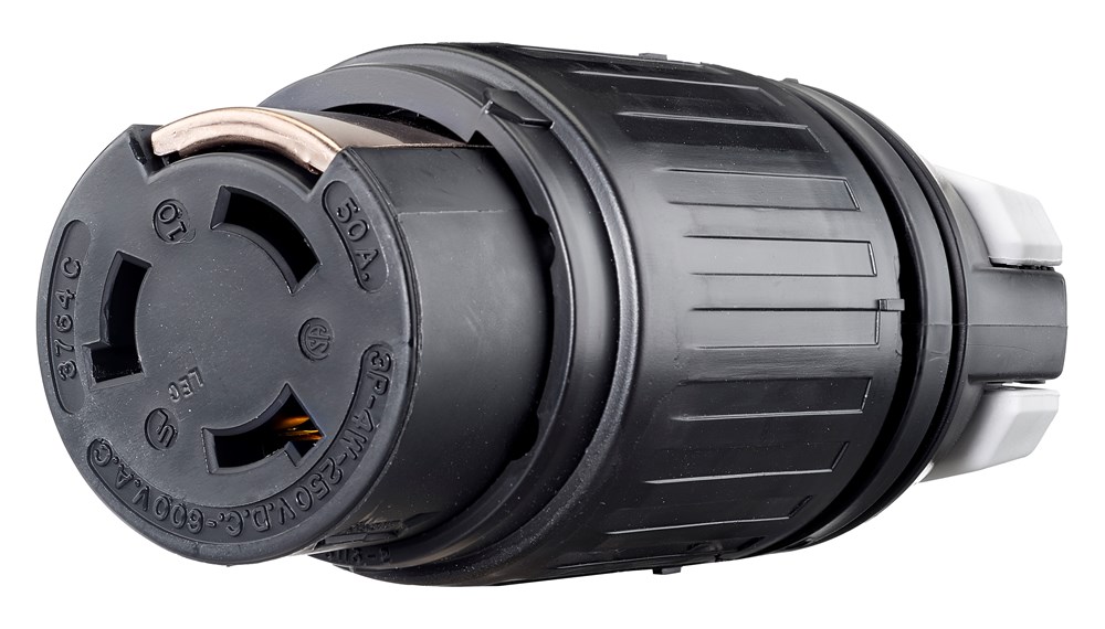 Locking Devices, Industrial, Female Connector Body, 50A 250V DC/600V AC, 3-Pole 4-Wire Grounding, Non-NEMA, Screw Terminal, Black and White