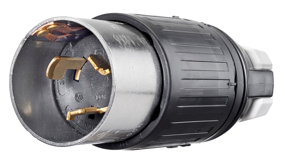 Locking Devices, Industrial, Male Plug, 50A 250V DC/600V AC, 3-Pole 4-Wire Grounding, Non-NEMA, Screw Terminal, Heavy duty Black