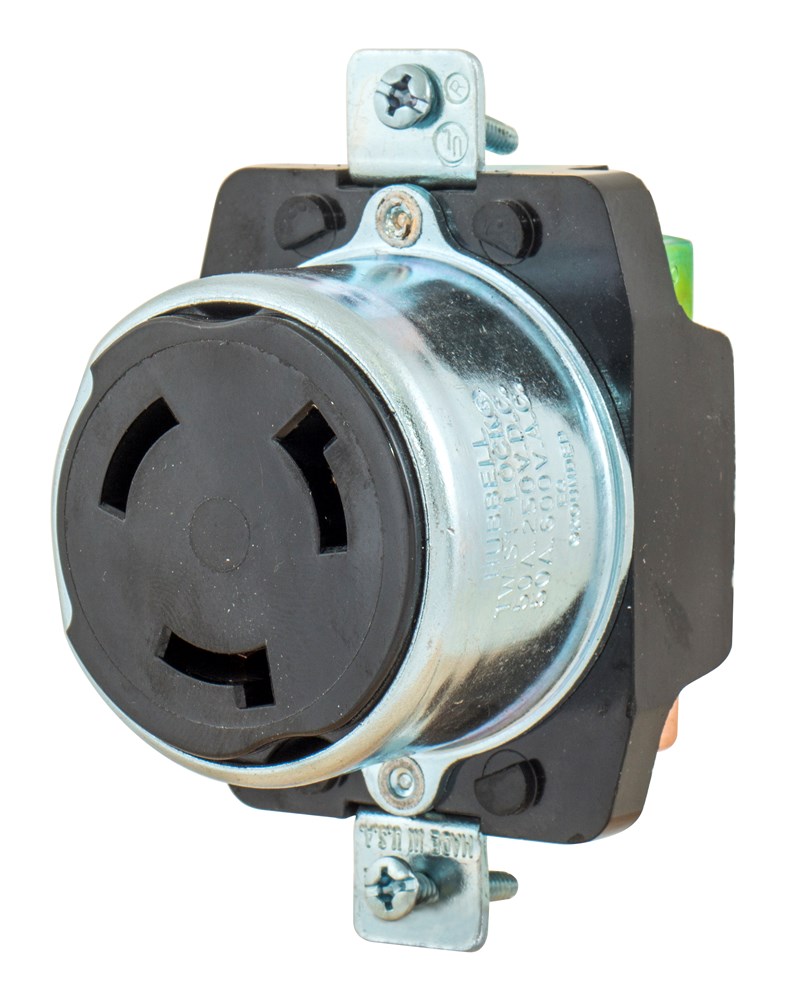 Locking Devices, Industrial, Flush Receptacle, 50A 250V DC/600V AC, 3-Pole 4-Wire Grounding, Non- NEMA, Screw Terminal, Black