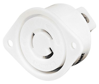Locking Devices, Industrial, Flanged Receptacle, 15A 125V, 2-Pole 3-Wire Grounding, L5-15R, Screw Terminal, White