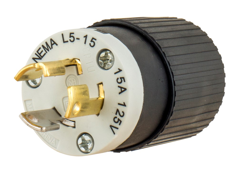 Locking Devices, Industrial, Male Plug, 15A 125V, Pole 3-Wire Grounding, L5-15P, Screw Terminal, Black and White