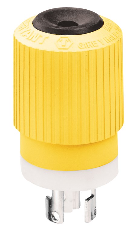 Locking Devices, Marine Grade, Male Plug, 15A 125V, 2-Pole 3-Wire Grounding, L5-15P, Screw Terminal, Corrosion-Resistant, Yellow
