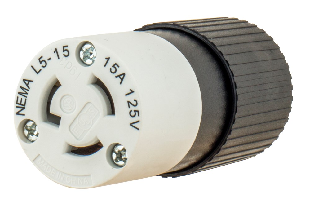 Locking Devices, Locking Devices, Industrial, Female Connector Body, 15A 125V, 2-Pole 3-Wire Grounding, L5-15R, Screw Terminal, Black and White