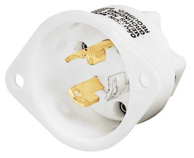 Locking Devices, Industrial, Flanged Inlet, 15A 277V AC, 2-Pole 3-Wire Grounding, L7-15P, Screw Terminal, White