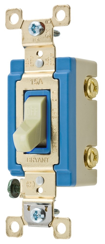 Switches and Lighting Controls, Illuminated Industrial Grade, Toggle Switches, General Purpose AC, Single Pole, 15A 120/277V AC, Back and Side Wired, Ivory