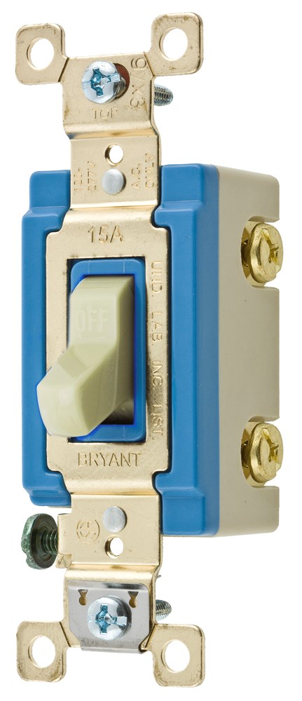 Switches and Lighting Controls, Industrial Grade, ToggleSwitches, General Purpose AC, Double Pole, 15A 120/277V AC, Back and SideWired, Ivory