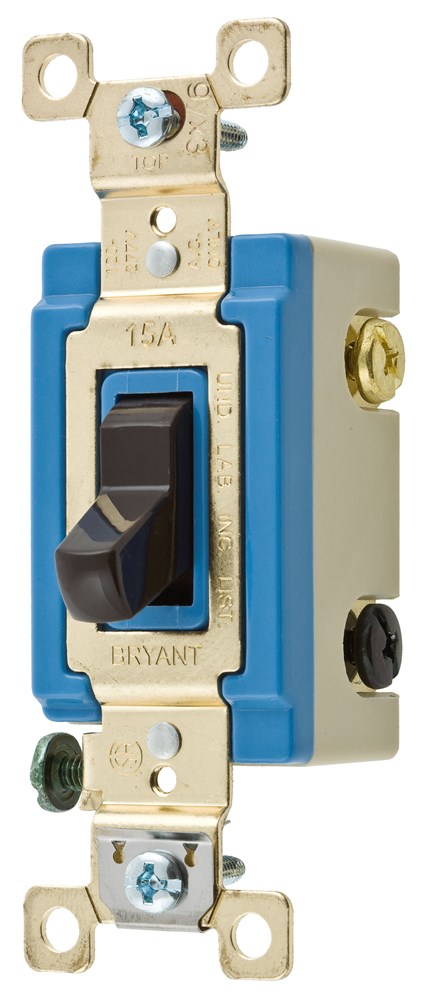 Switches and Lighting Controls, Industrial Grade, Toggle Switches, General Purpose AC, Four Way, 15A 120/277V AC, Back and Side Wired, Brown