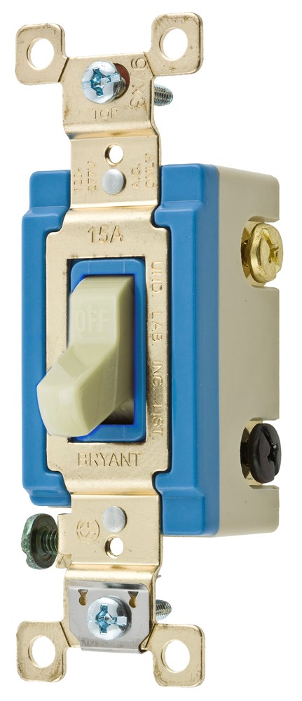 Switches and Lighting Controls, Industrial Grade, Toggle Switches, General Purpose AC, Four Way, 15A 120/277V AC, Back and Side Wired, Ivory