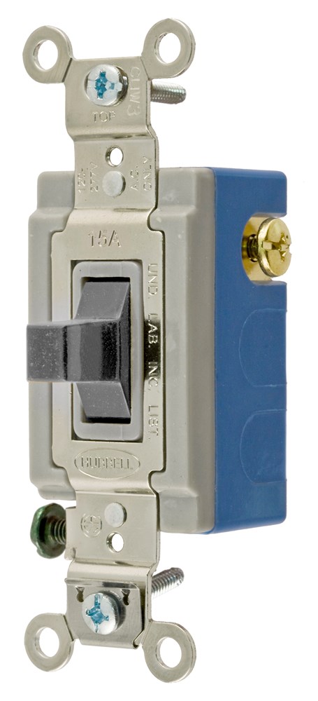 Switches and Lighting Controls, Industrial Grade, Toggle Switches, General Purpose AC, Momentary Single Pole-Double Throw Center Off, 15A 120/277V AC, Back and Side Wired, Gray