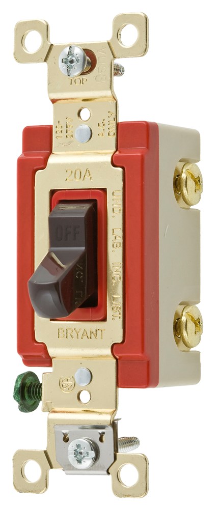 Switches and Lighting Controls, Industrial Grade, Toggle Switches, General Purpose AC, Double Pole, 20A 120/277V AC, Back and Side Wired, Brown