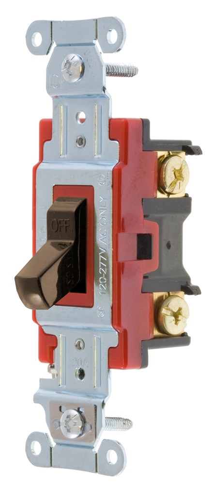 Switches and Lighting Controls, Industrial Grade, Toggle Switches, General Purpose AC, Double Pole, 20A 120/277V AC, Back and Side Wired, Brown