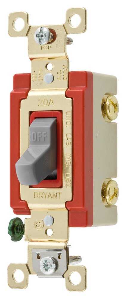 Switches and Lighting Controls, Industrial Grade, Toggle Switches, General Purpose AC, Double Pole, 20A 120/277V AC, Back and Side Wired, Gray