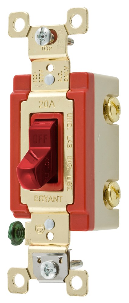Switches and Lighting Controls, Industrial Grade, Toggle Switches, General Purpose AC, Double Pole, 20A 120/277V AC, Back and Side Wired, Red