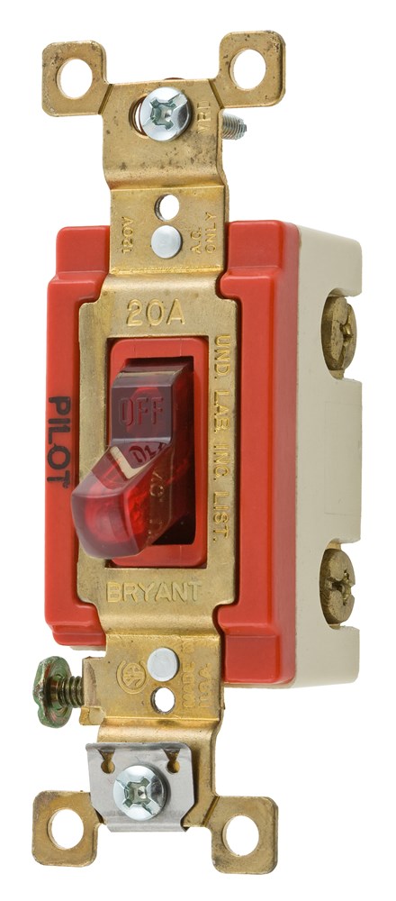 Switches and Lighting Controls, Pilot Light Industrial Grade, Toggle Switches, General Purpose AC, Three Way, 20A 277V AC, Back and Side Wired, Red