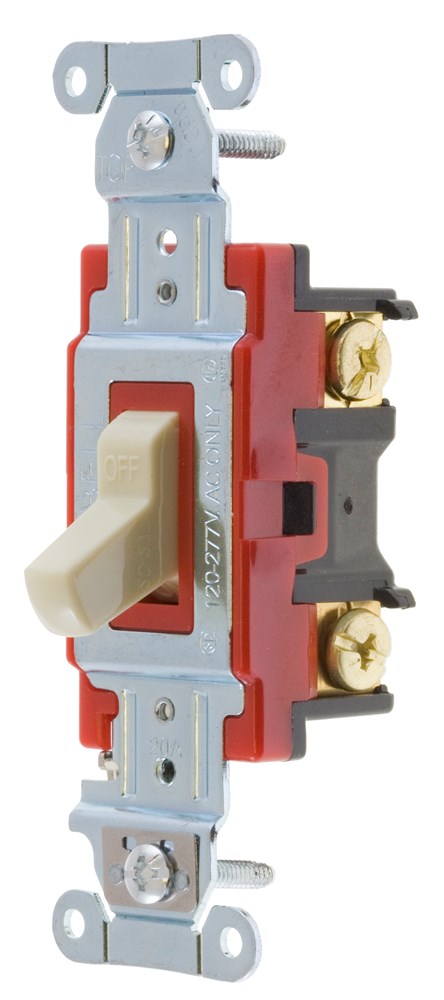 Switches and Lighting Controls, Industrial Grade, Toggle Switches, General Purpose AC, Four Way, 20A 120/277V AC, Back and Side Wired, Ivory