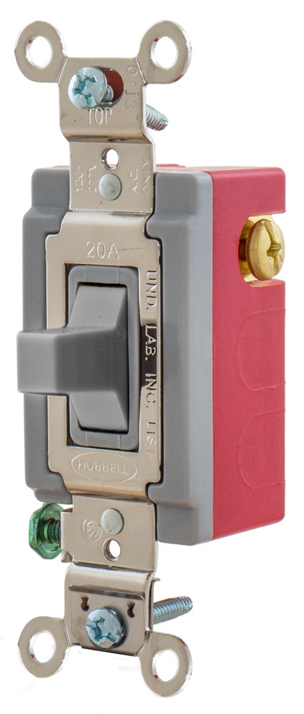 Switches and Lighting Controls, Industrial Grade, Toggle Switches, General Purpose AC, Momentary Single Pole-Double Throw Center Off, 20A 120/277V AC, Back and Side Wired, Gray