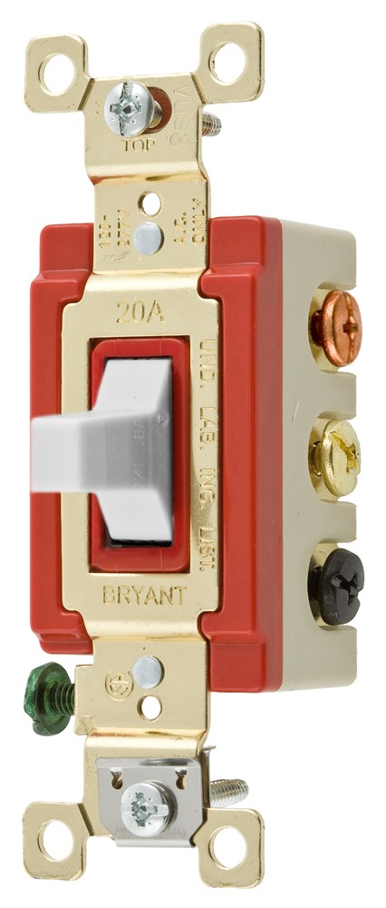 Switches and Lighting Controls, Industrial Grade, Toggle Switches, General Purpose AC, Double Pole- Double Throw Center Off, 20A120/277V AC, Back and Side Wired, White