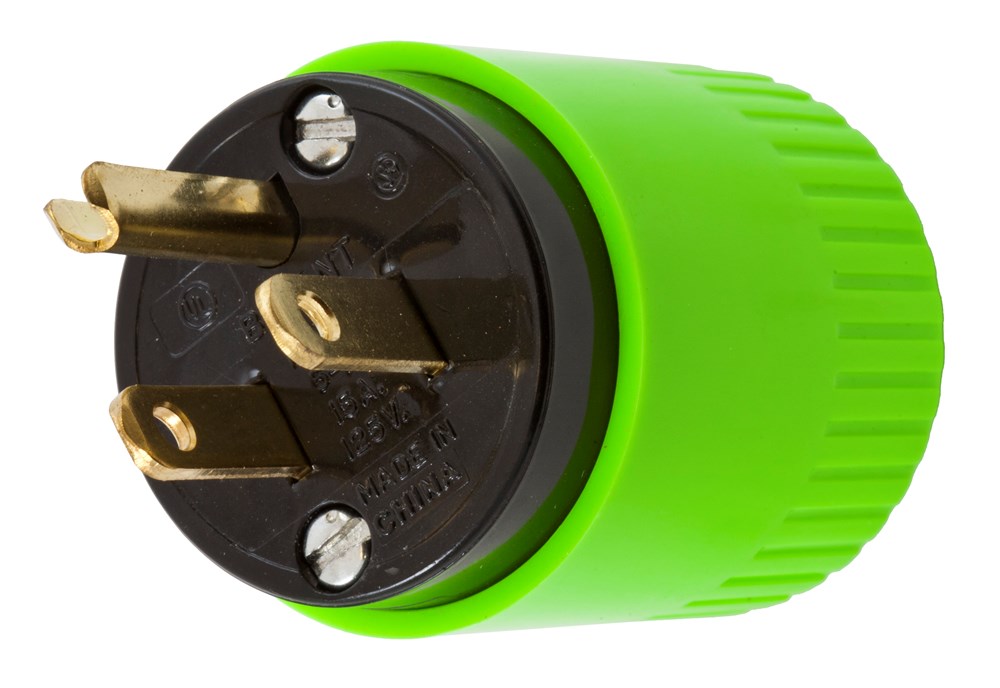Straight Blade Devices, HI-VIS, Commercial Grade, Male Plug, Straight, 2-Pole 3-Wire Grounding, 15A 125V, 5-15P, Single Pack, Hi-Visibility Green