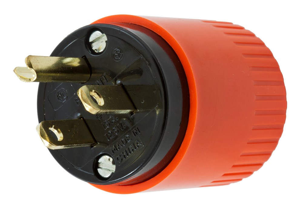 Straight Blade Devices, HI-VIS, Commercial Grade, Male Plug, Straight, 2-Pole 3-Wire Grounding, 15A 125V, 5-15P, Single Pack, Hi-Visibility Orange