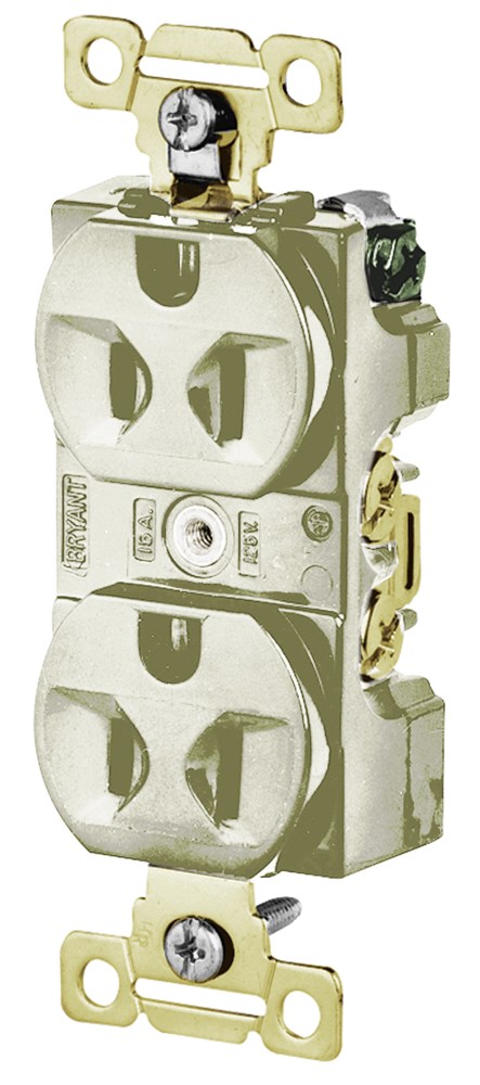 Straight Blade Devices, Receptacles, Duplex, Commercial/Industrial Grade, 2-Pole 3-Wire Grounding, Side Wired, 15A  125V, 5-15R, Ivory, Single Pack
