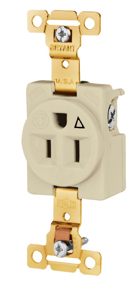 Straight Blade Devices, Receptacles, Single, Commercial/Industrial Grade, Isolated Ground, 2-Pole 3-Wire Grounding, 15A 125V, 5-15R, Ivory, Single Pack