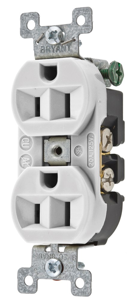 Straight Blade Devices, Receptacles, Duplex, Commercial/Industrial Grade, 2-Pole 3-Wire Grounding, 15A 125V, 5-15R, White